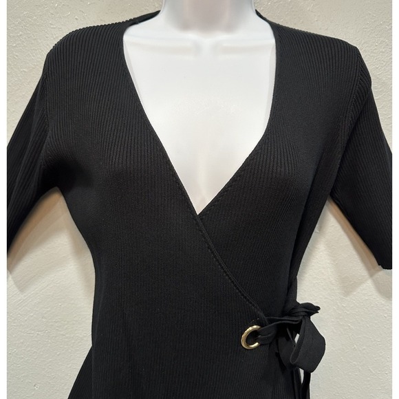 Select + Trend Pullover Sweater Women's Medium Black Ribbed 3/4 Sleeves Wrap Tie - Picture 8 of 11